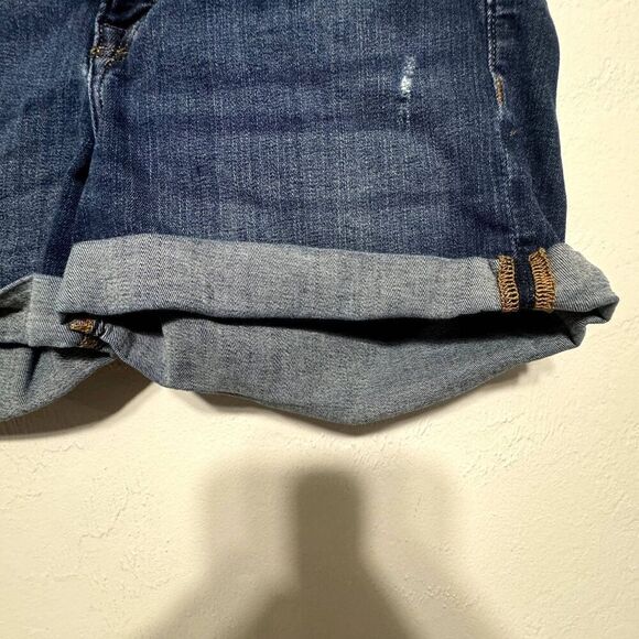 H&M & Denim Shorts Low Waist Dark Medium Blue Jeans Cuffed Cut Off Women sz 10 - Picture 5 of 11